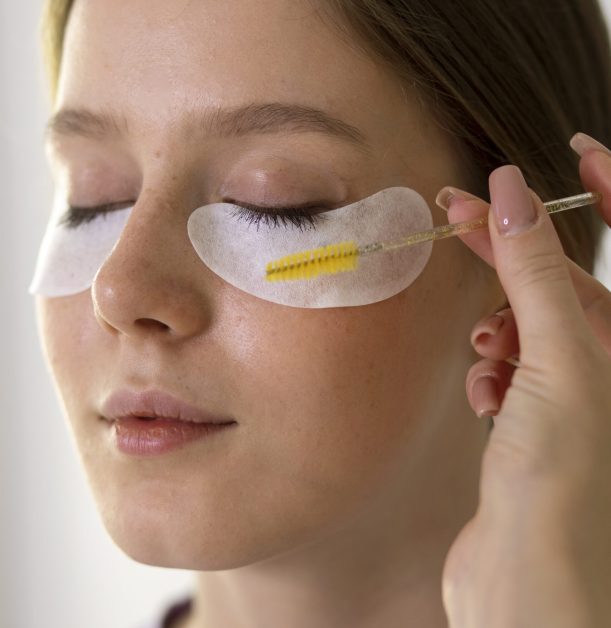 side-view-woman-wearing-eye-patches